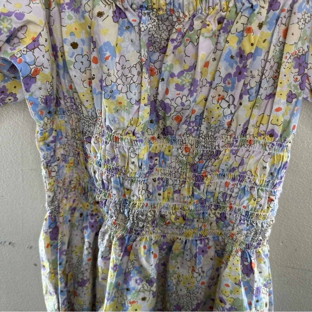Levi - Floral Off Shoulder Smocked Mini Dress Puff Sleeve Boho Summer Women L - Picture 4 of 11